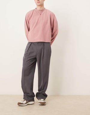 ASOS DESIGN smart vida byxor med framvända veck i grått med elastisk midja