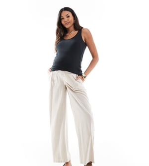 Vero Moda Gravid linneblandning vida byxor i krämfärg
