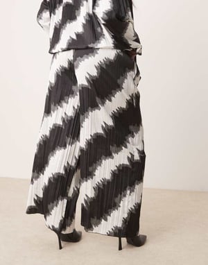 ASOS DESIGN Curve plisserad vida byxor-set i monokromt mönster