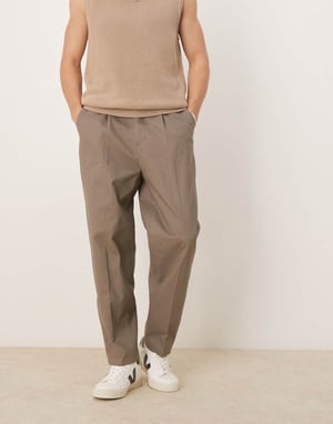 ASOS DESIGN smart oversized tapered cotton chino trousers with side adjusters in khaki