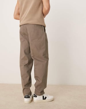 ASOS DESIGN smart oversized tapered cotton chino trousers with side adjusters in khaki