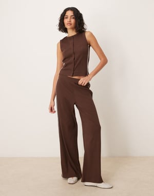 ASOS DESIGN co-ord super wide leg trouser with contrast piping in brown