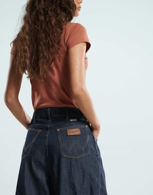 Wrangler co-ord denim pleated wide leg trouser in dark blue