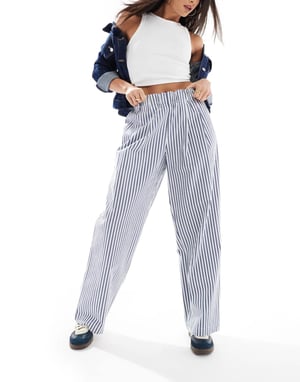 ASOS DESIGN exaggerated pull on wide leg trouser in blue stripe