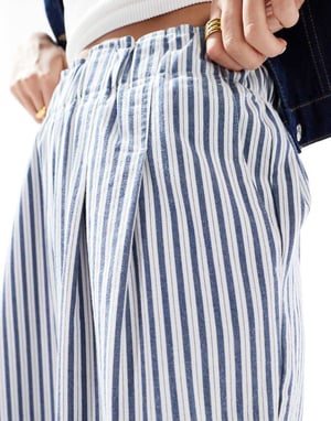 ASOS DESIGN exaggerated pull on wide leg trouser in blue stripe