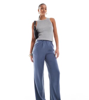 ASOS DESIGN Tall wide leg dad trousers co-ord in washed blue - NAVY