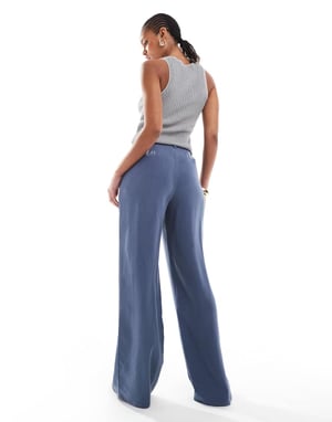 ASOS DESIGN Tall wide leg dad trousers co-ord in washed blue - NAVY