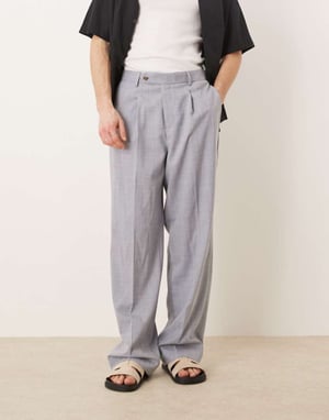 ASOS DESIGN smart vida byxor med framfåll i dammig blå rutigt