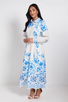 Petite Floral Belted Midi Shirt Dress