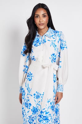 Petite Floral Belted Midi Shirt Dress