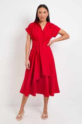 Formal Front Tie Shirt Midi Dress