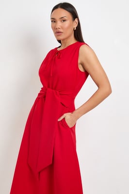 Formal Tie Front Belted Midi Dress