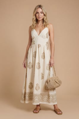 Metallic Embroidered Strappy Midi Dress