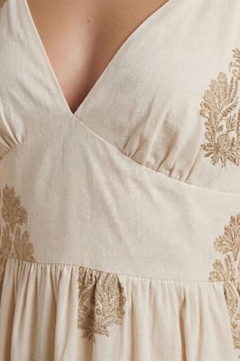 Metallic Embroidered Strappy Midi Dress
