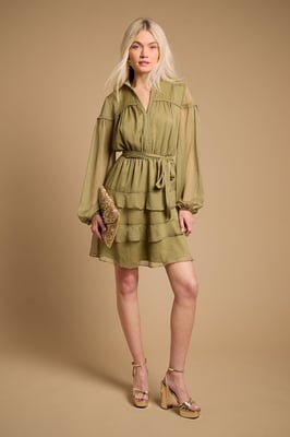 Contrast Tiered Mini Dress