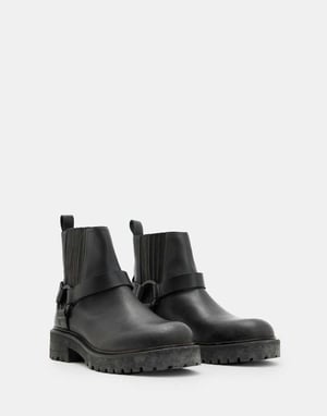 AllSaints hank leather biker boots in black
