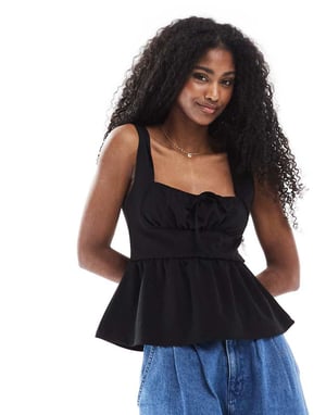 Miss Selfridge jersey milkmaid corset top in black