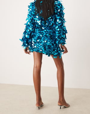 ASOS EDITION dekorerad 3D paljetterad minikjol-set i tealblå