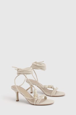 Linen Bead Detail Asymmetric Strappy Stiletto Heels