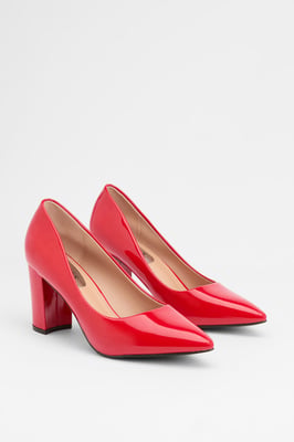 Elaina Faux Leather Block Heel Court Shoes