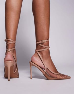 ASOS DESIGN Bred Passform Poetry meshdetalj slingback högsko i beige