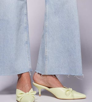 Public Desire Wide Fit Lionheart pointed kitten heel mules with bow in yellow
