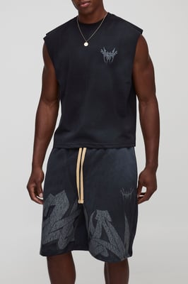 Shrunken Boxy Washed Graffiti Tank & Relaxed Shorts Set