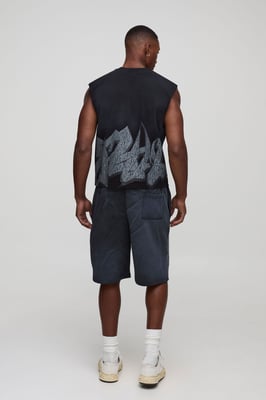 Shrunken Boxy Washed Graffiti Tank & Relaxed Shorts Set