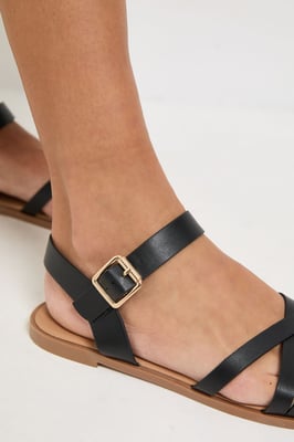 Wide Fit Axela Faux Leather Cross Strap Padded Flat Sandals
