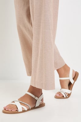 Maria Faux Leather Crossed Strap Embellished Padded Flat Sandals
