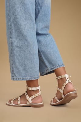Micheala Faux Leather Studded Gladiator Flat Sandals