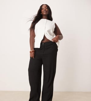 ASOS DESIGN Curve avslappnade raka byxor i linne i svart