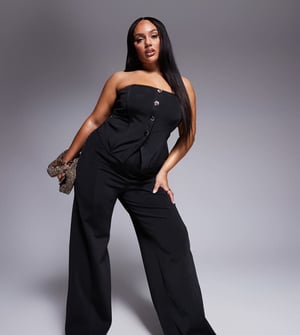 ASOS DESIGN Curve koord bandage raka byxor i svart
