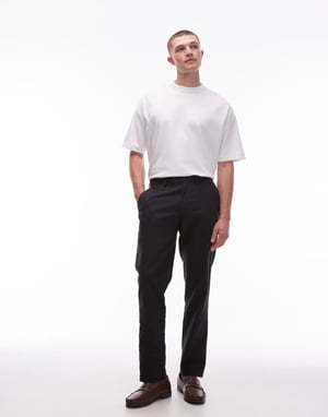 Topman smarta bomullsbyxor med avsmalnande passform i svart