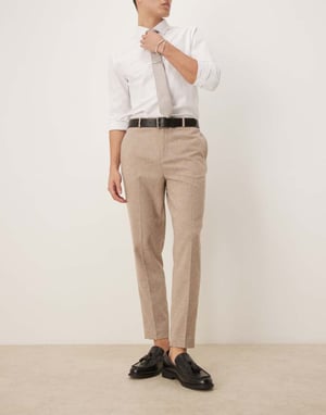 ASOS DESIGN smart tapered fit wool mix trousers in stone