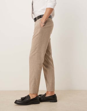 ASOS DESIGN smart tapered fit wool mix trousers in stone
