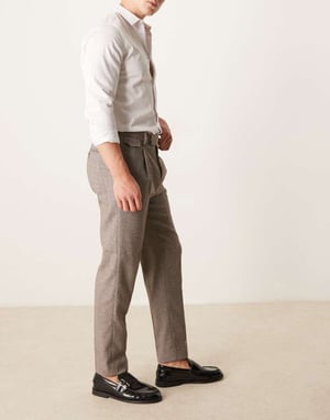 ASOS DESIGN smart tapered fit wool mix trousers with coin pocket in dark grey