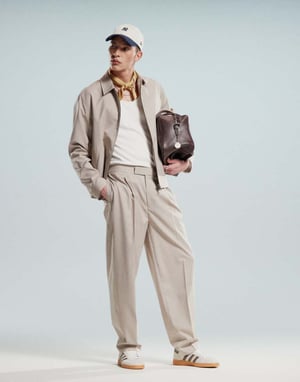 ASOS DESIGN smart co-ord oversized tapered byxor i beige mikrotålighet med elastisk midja