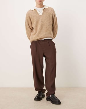ASOS DESIGN överdimensionerade slanka byxor i brunt