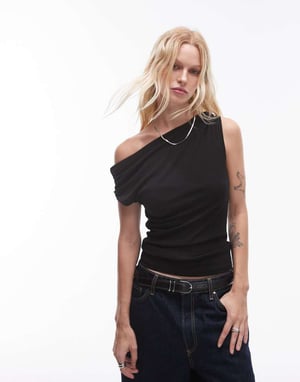 Topshop asymmetrisk knutaxel-top i svart