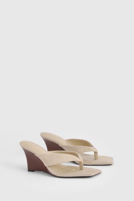 Faux Suede Toe Post Slim Wedges