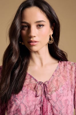 Fluted sleeve lace trim blouse