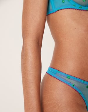 Dora Larsen Nelle tulle heart embroidered thong in bright blue