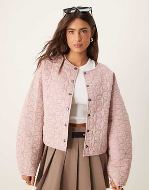ASOS DESIGN oversized quilted jacket with cocoon sleeve in washed pink