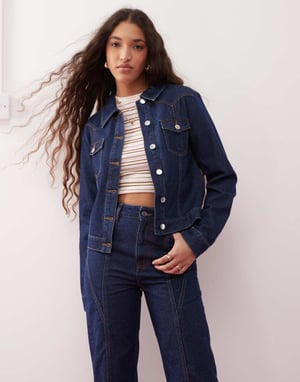 Miss Selfridge western girlfriend jacket in raw indigo