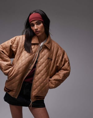 House of Sunny quilted bomber jacket in tan