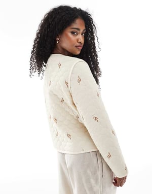 Vero Moda tie front quilted jacket in cream