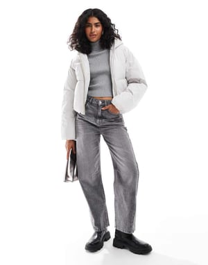 JJXX cropped hooded puffer jacket in light grey