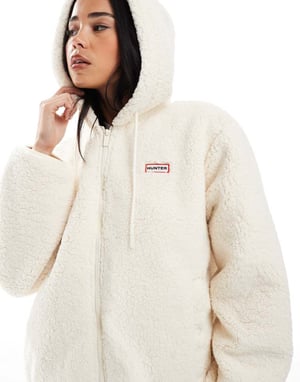 Hunter Bonelle borg jacket with hood in cream