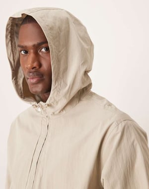 ASOS DESIGN windbreaker jacket with hood in stone